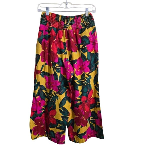 Tahari Colorful Tropical Floral Linen Wide Leg Cropped Pants Size M - Picture 3 of 8